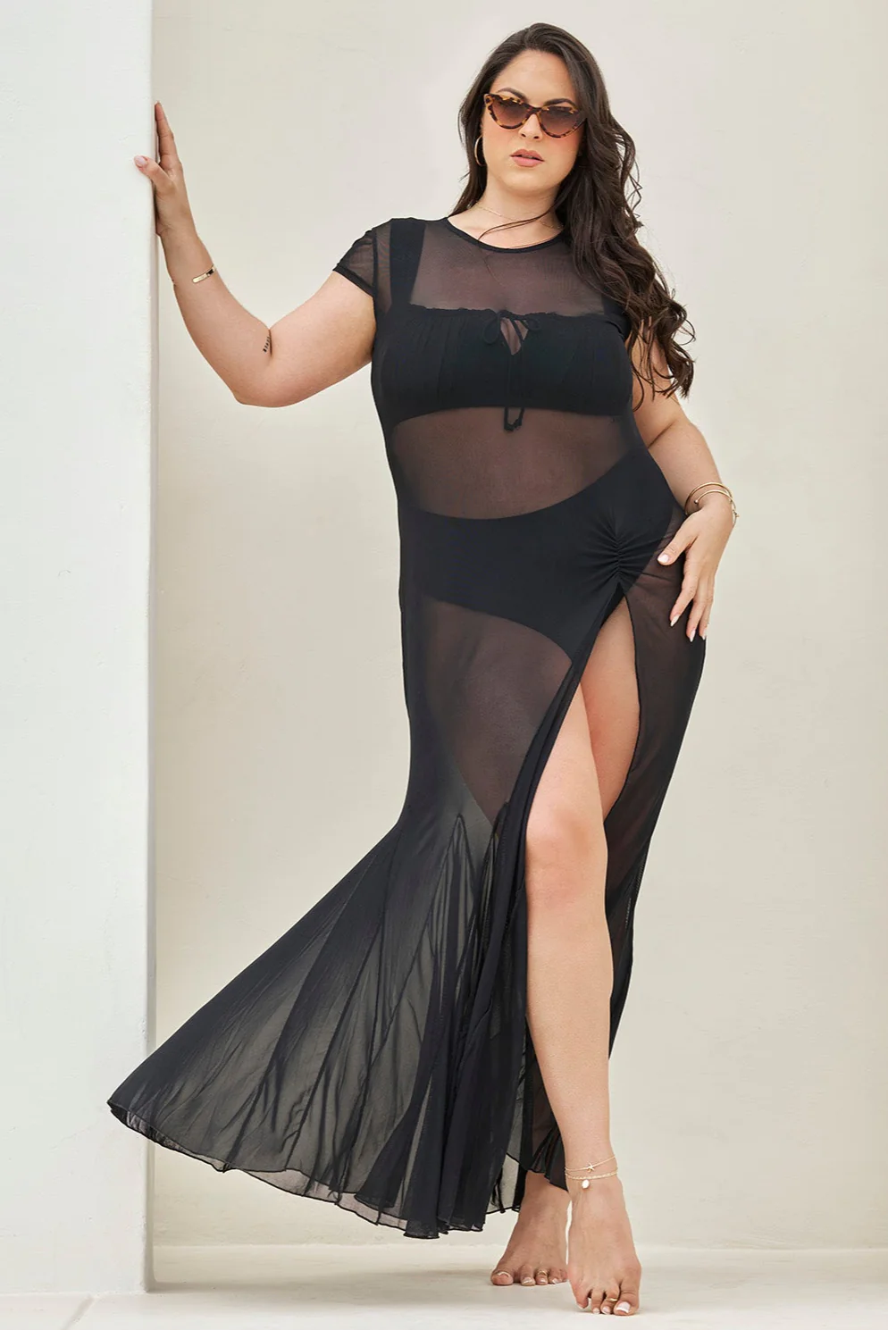 Mermaid Mesh Coverup Dress - Black