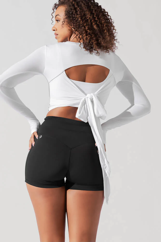 Bow Back Reversible Long Sleeve Top - White